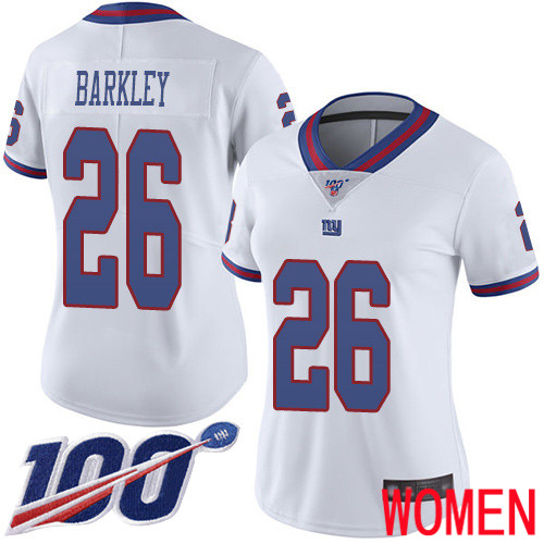 Women New York Giants #26 Saquon Barkley Limited White Rush Vapor Untouchable 100th Season Football NFL Jersey